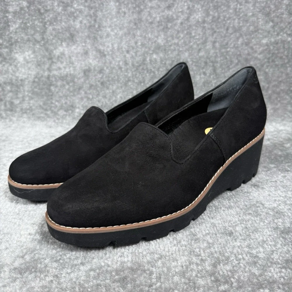 Vionic Willa Wedge Shoes Women's 11 Black Slip On Suede Water Repellent